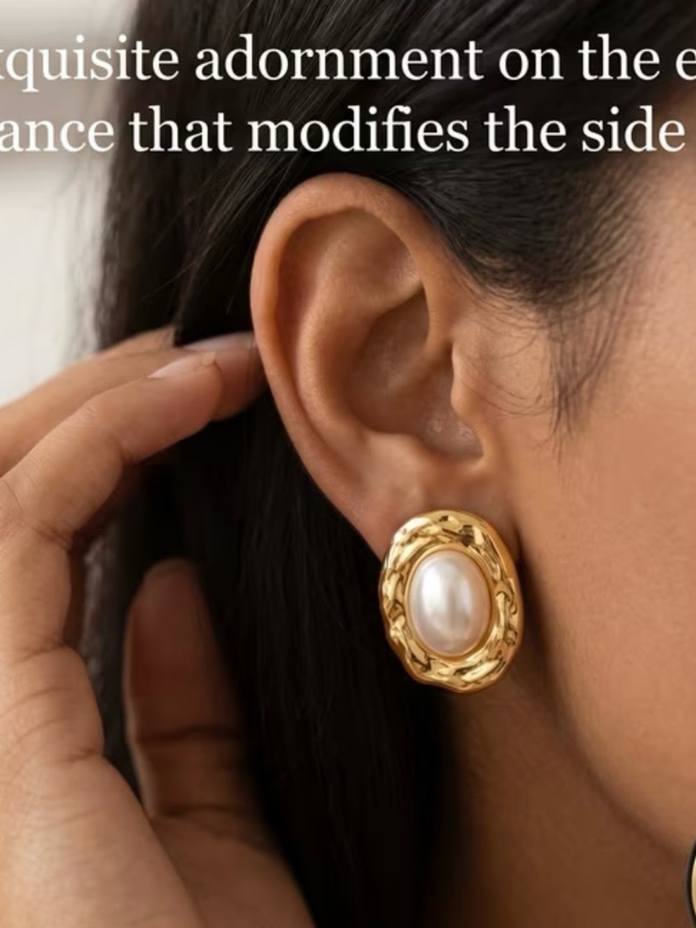 Gold-Tone Pearl Oval Stud Earrings